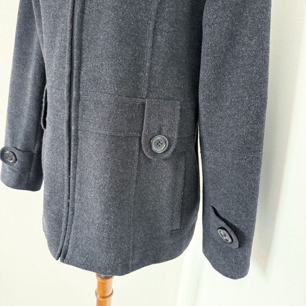 St. John’s Bay Women Wool Cashmere Blend Car Coat Hooded Peacoat Charcoal Gray M - Picture 16 of 16